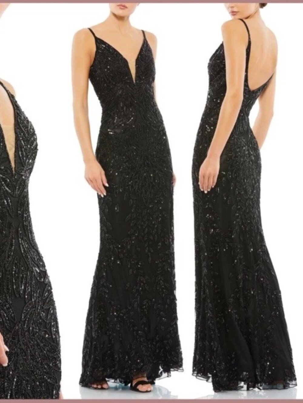 Mac Duggal Size 10 Black 5107 Embellished Leaf Evening Formal Gown Dress Prom
